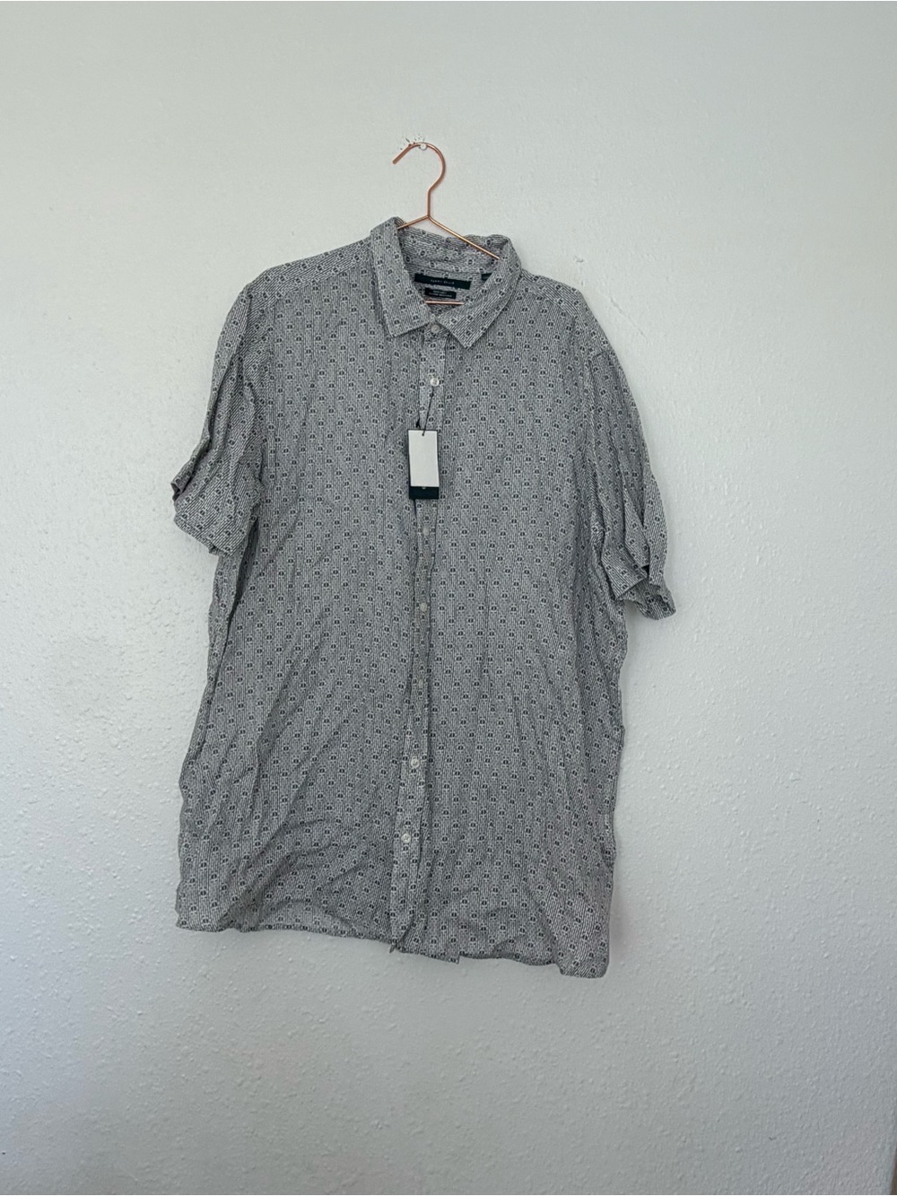 Perry Ellis Men's Light Gray blue linen Short-Sleeve Button-Down Shirt